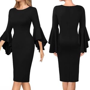 Elegant Bell Sleeve Cocktail Party Bodycon Pencil Sheath Dress